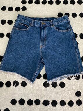 Vintage Penmans Jean Shorts Jorts Mens 34 Blue Dark Wash Denim Cut Off Raw Hem